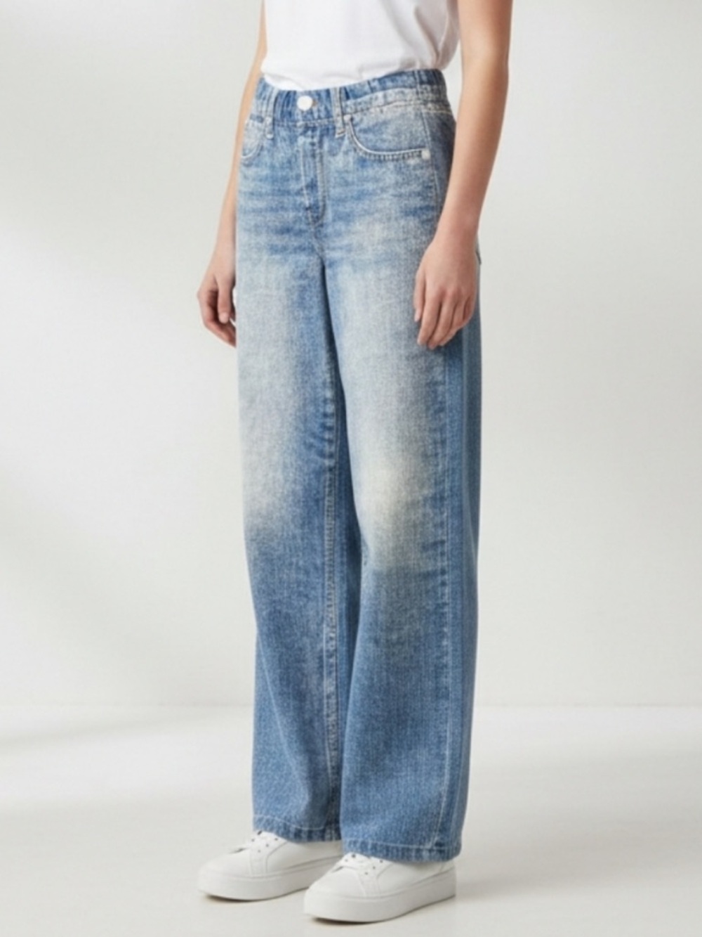 Mila Rosabella Sweatpant Jean Women Blue Wide Leg Stretch Print Small